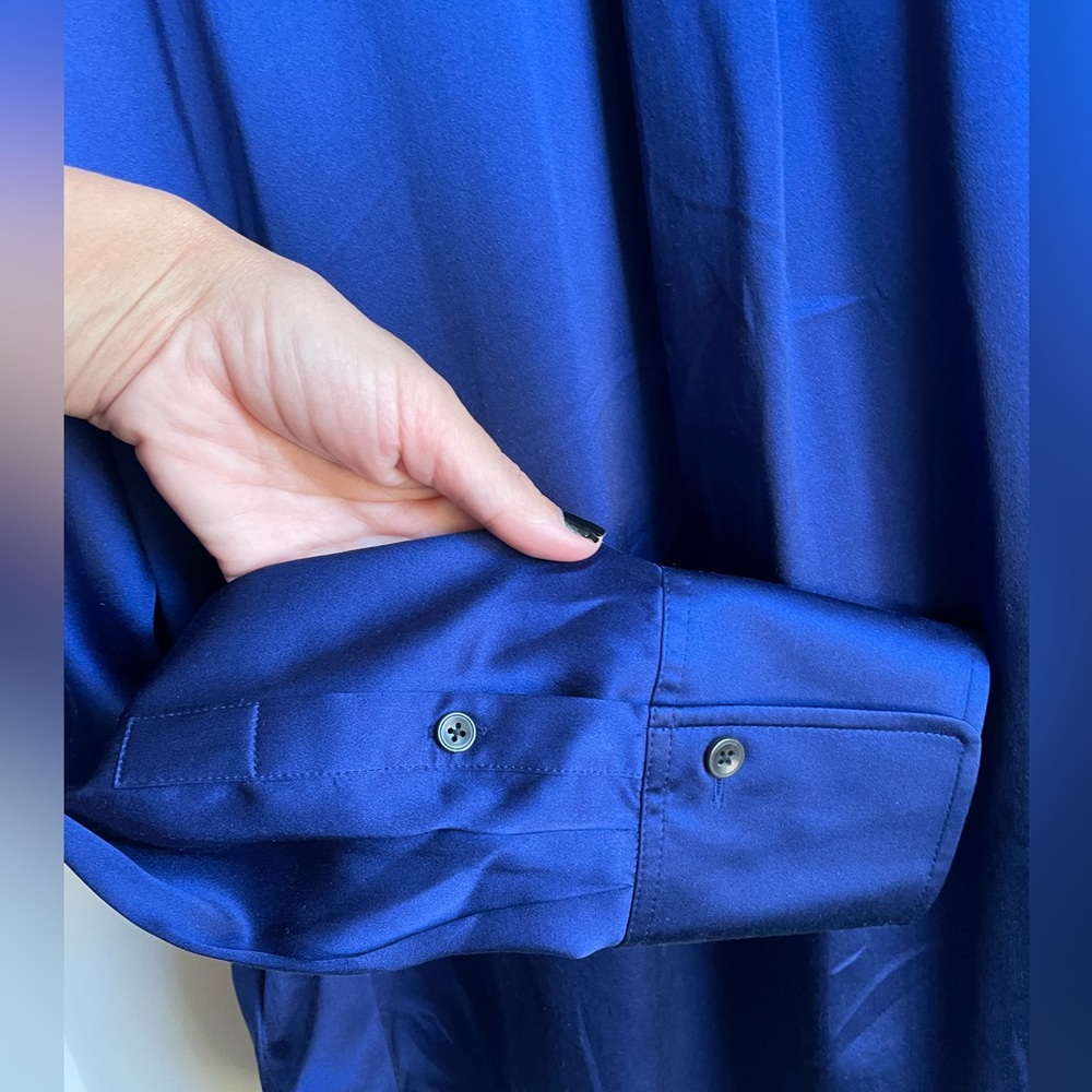 Madewell Silk Flap-Pocket Button-Up Shirt in Deep Cobalt - Picture 8 of 12